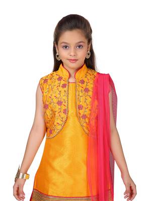 Yellow plain silk salwar suit 5