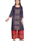 Blue printed cotton girls kurtis and bottom