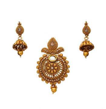 White gold plated antique gold Copper   Pendant  pair of Earrings 1