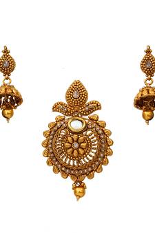 White gold plated antique gold Copper   Pendant  pair of Earrings