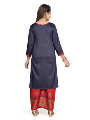 Blue printed cotton girls kurtis and bottom 4