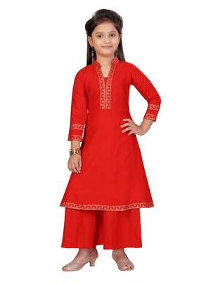 Red printed cotton girls kurtis and bottom 1