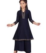Blue printed cotton girls kurtis and bottom