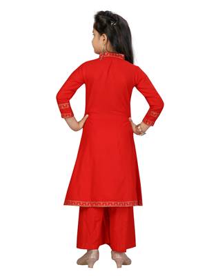 Red printed cotton girls kurtis and bottom 4