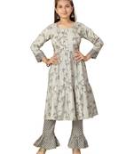 Grey plain cotton girls kurtis and bottom