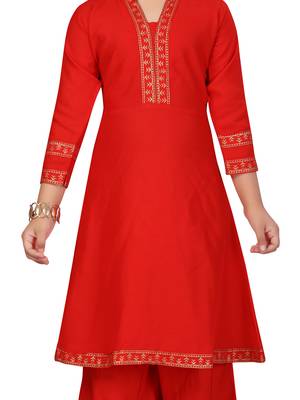 Red printed cotton girls kurtis and bottom 5