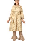 Beige plain cotton girls kurtis and bottom