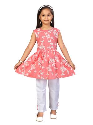 Red embroidered cotton girls kurtis and bottom 1