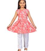 Red embroidered cotton girls kurtis and bottom