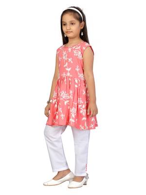Red embroidered cotton girls kurtis and bottom 2