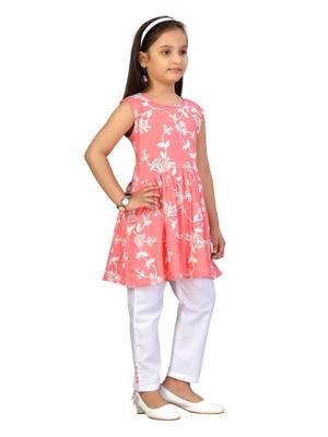 Red embroidered cotton girls kurtis and bottom 3