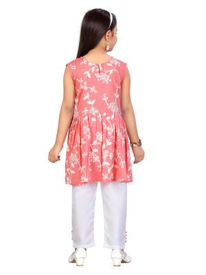 Red embroidered cotton girls kurtis and bottom 4