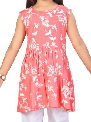 Red embroidered cotton girls kurtis and bottom 5
