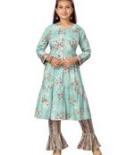 Green plain cotton girls kurtis and bottom