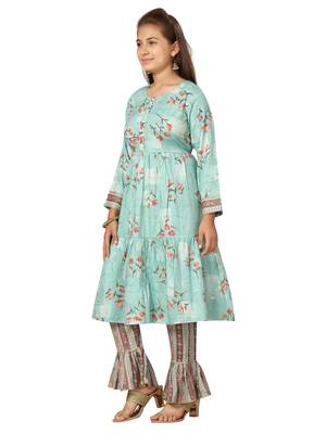 Green plain cotton girls kurtis and bottom 3