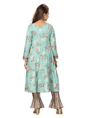 Green plain cotton girls kurtis and bottom 4
