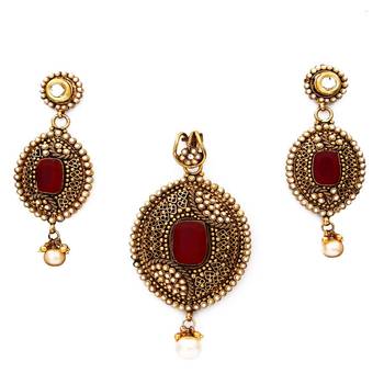 Red gold plated antique gold Copper   Pendant  pair of Earrings 1