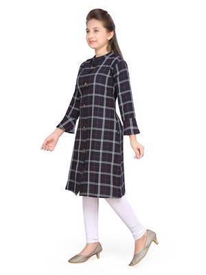 Black printed cotton girls kurtis and bottom 2