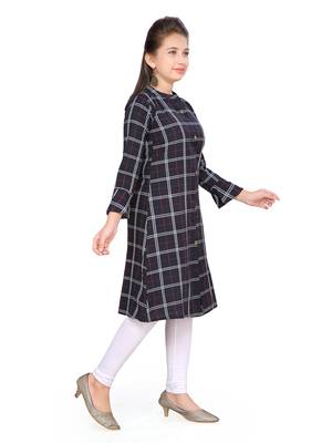 Black printed cotton girls kurtis and bottom 3