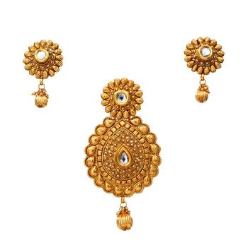 White gold plated antique gold Copper   Pendant  pair of Earrings 1