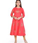 Red printed cotton girls kurtis and bottom