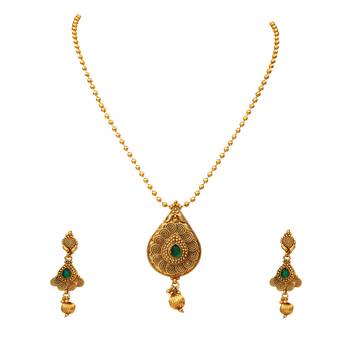 Green gold plated antique gold Copper   Pendant  pair of Earrings 1
