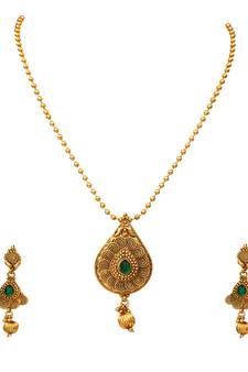 Green gold plated antique gold Copper   Pendant  pair of Earrings