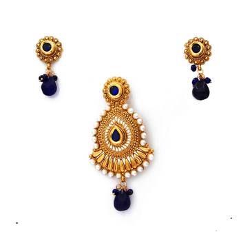 Blue gold plated antique gold Copper   Pendant  pair of Earrings 1