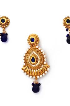 Blue gold plated antique gold Copper   Pendant  pair of Earrings