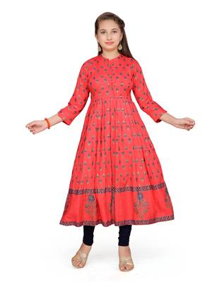 Red plain cotton girls kurtis and bottom 1