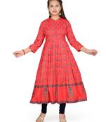 Red plain cotton girls kurtis and bottom