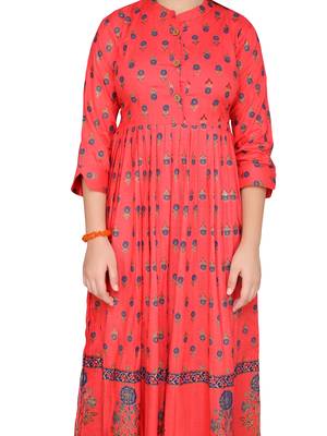 Red plain cotton girls kurtis and bottom 5
