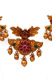 Multicolor gold plated antique gold Copper   Pendant  pair of Earrings