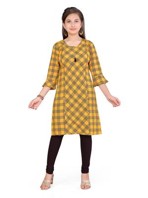 Yellow plain cotton girls kurtis and bottom 1