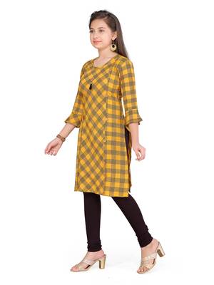 Yellow plain cotton girls kurtis and bottom 2
