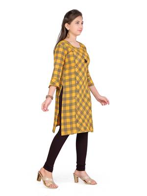 Yellow plain cotton girls kurtis and bottom 3