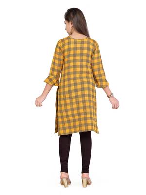 Yellow plain cotton girls kurtis and bottom 4