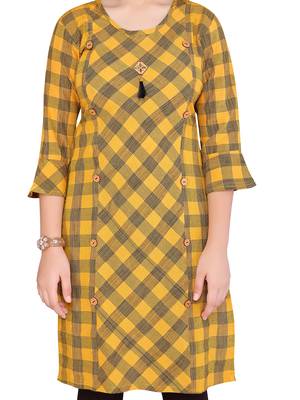 Yellow plain cotton girls kurtis and bottom 5