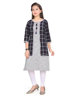 Blue plain cotton girls kurtis and bottom 1