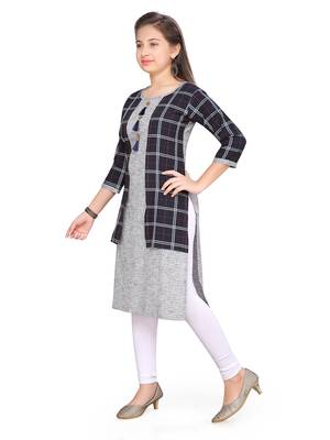 Blue plain cotton girls kurtis and bottom 2