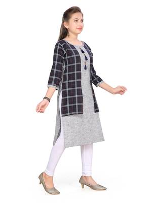 Blue plain cotton girls kurtis and bottom 3