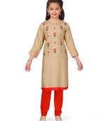 Beige embroidered cotton girls kurtis and bottom