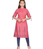 Red plain pure cotton girls kurtis and bottom