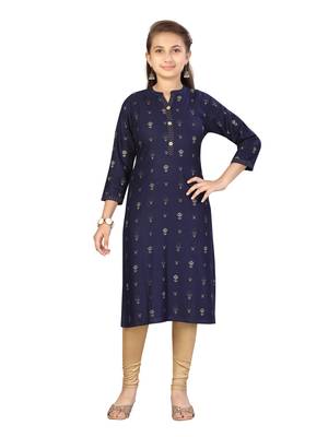 Blue plain cotton girls kurtis and bottom 1