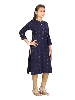 Blue plain cotton girls kurtis and bottom 2