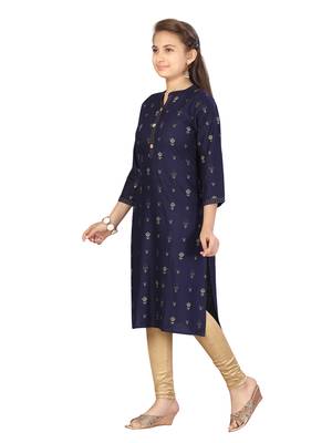 Blue plain cotton girls kurtis and bottom 3