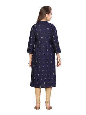 Blue plain cotton girls kurtis and bottom 4