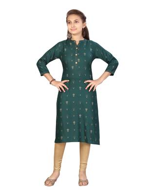Green plain cotton girls kurtis and bottom 1