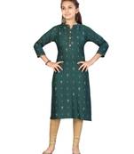 Green plain cotton girls kurtis and bottom