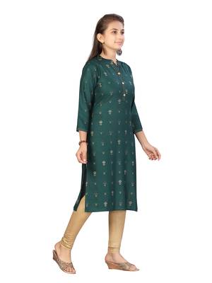 Green plain cotton girls kurtis and bottom 2